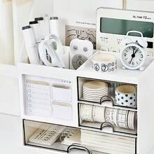 1个极简桌面抽屉笔筒及文具收纳盒 - 大容量收纳，适用于办公室、学生、美术用品及手工 | 可堆叠收纳盒、抽屉柜、桌面配件 | DIY组装收纳盒，可收纳铅笔、马克笔、化妆品、办公用品 - 白色 - 查看 6