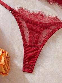 Style Dream 1 套女士性感内衣，酒红色蕾丝花卉文胸套装，配有可调节肩带，性感女士文胸新娘内衣套装，贴身衣物圣诞礼物 - 酒紅色 - 查看 5
