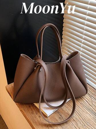Women's Tote Bag With Small Pouch, Fashionable Minimalist Large Capacity Shoulder Bag, Suitable For Shopping, Commuting, Coffee Color, Elegant And Simplistic Business Style