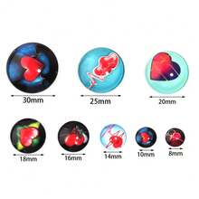 10pcs/Pack Red Heart Printed Glass Cabochon, 8-25mm Round Electrocardiogram Shape For Valentine's Day, DIY Jewelry Making Pendant