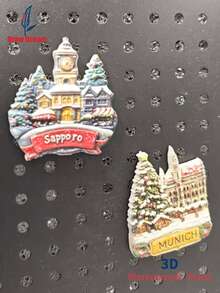 1pc 3D World Landscape Fridge Magnet, Munich Snowy Christmas Tree + Sapporo Clock Church, World Travel Souvenir Collection, Travel Memento Decor Magnet, Suitable For Home, Office, Personalized Travel Souvenir Magnetic Fridge Sticker, Home Decor, Kitchen, Room, Office, Cabinet Craft Gift, Holiday Souvenir, Exquisite Small Gift - Multicolor - View 7