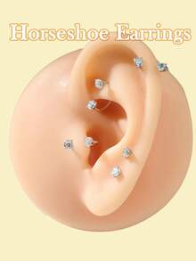 20G/18/16G Anillos de nariz en forma de herradura, anillos de labio, aros, pendientes con doble circonita cúbica, rosca interna, acero inoxidable hipoalergénico de 8 mm para hélice, daith, trago, septum, joyería de perforación de nariz para mujeres con taper y agarrador de bola - 2 anillos de herradura - Ver 12