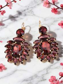 sehuoran 1 Pair Luxury French Style Hook Earrings, High-Quality Green Glass Gemstone, Elegant Western Style, Rhinestone Decor Women's Dangle Earrings - Style 1 - View 10