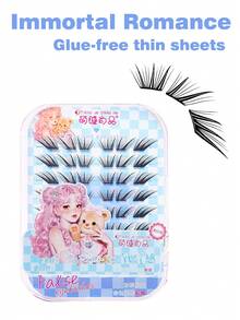 48pcs Glue-Free Immortal Love Thin Eyelash Strips, Transparent & Lightweight, Curly & Fluttery, Natural Look & Eye-Enlarging - Black - View 1