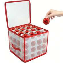 Christmas Ornament Storage Box With Lid, 64 Ornament Box With Zippers And Dividers, Christmas Decor Storage Containers - Red - View 1
