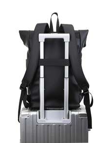 peach tree 1个时尚纯色可调节肩带拉链绗缝背包，休闲简约日常/商务/旅行包，大容量可容纳15.6英寸平板电脑，轻便防水，多功能PU翻盖背包 - 黑色 - 查看 10