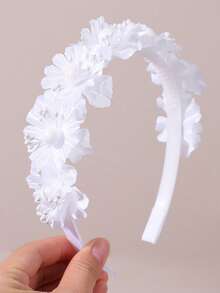 1pc White Glitter Flower Headband For Girls White Pearl Flower Hair Hoop Elegant Hair Band For Wedding Teens Hair Accessories