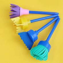 4 piezas Juego de brochas de esponja giratorias para pintura, herramientas de arte de estampado con palitos de esponja, brochas para pintura y graffiti - Azul - Ver 8