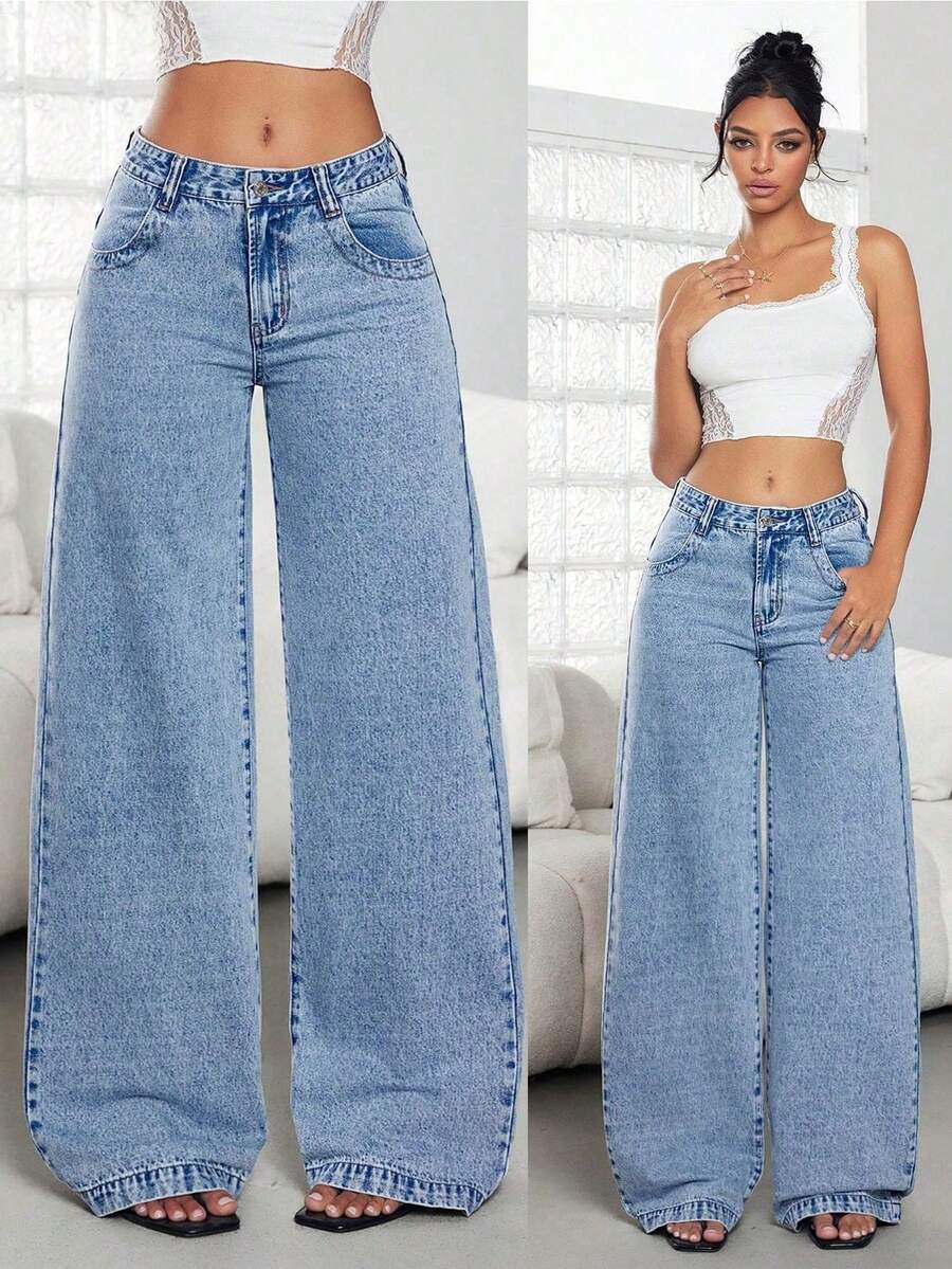 Jeans de cintura alta y ajuste ceñido lavados, Jeans de cintura alta y ajuste ceñido de elasticidad alta, Ropa de denim y ropa para mujeres, Jeans de denim ajustados para mujeres, Pantalones de denim para mujeres, Súper elásticos, Push up, Cintura alta, Estilo casual, Jeans azules ajustados y elásticos, Jeans de denim casuales - Neblina azul - Ver 1