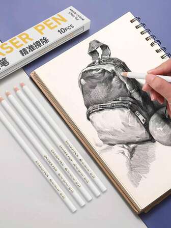 10pcs Highlighter Rubber Pencil Round Shaft Sketch Drawing Detail Eraser Pencil