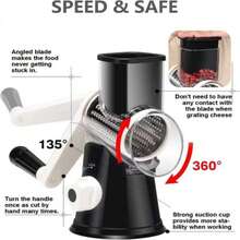 1pc Cambom Rotary Hand-Cranked Cheese Grater, Suitable For Fresh Cheese, Vegetables, Nuts, Non-Slip Suction Base, Includes Cleaning Brush, 3 Blades - Multicolor - View 4