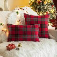 Juego de 2 Fundas de Almohada Navideñas 45 * 45cm, Fundas de Cojín de Sofá de Navidad, Fundas Navideñas para Cojines, Cojines Navideños para Sofá, Hogar, Decoración Hogar (Cuadros Rojos) - Cuadros Verdes - Ver 5