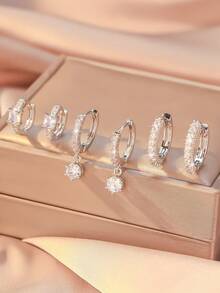 6pcs/Set Copper Zirconia Stone Minimalist Elegant Earrings Set, Multi-Element Earrings Hoops Fashion Versatile Jewelry Gift For Mother's Day