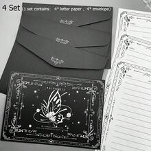 1套（8件）蝴蝶元素文具套装，每套包含4张信纸+4个信封，高端手写贺卡，节日贺卡和祝福语