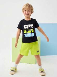 Tween Boy Cartoon Graphic Print Short Sleeve T-Shirt And Shorts Set - Black - View 7