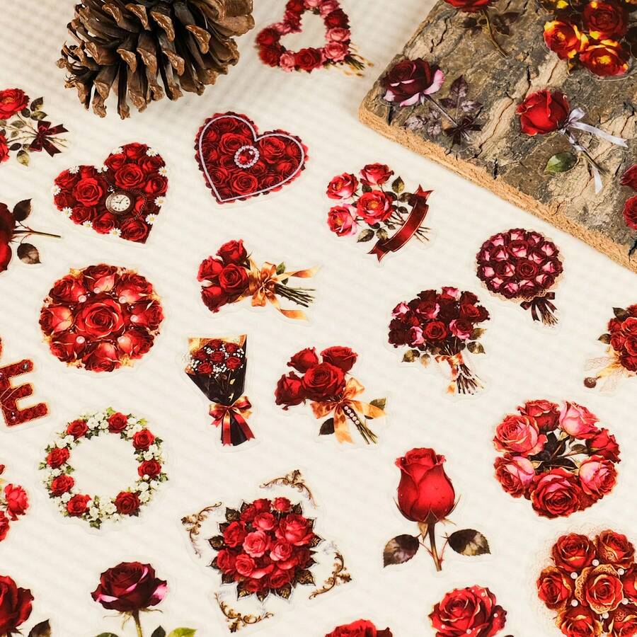 56 szt./zestaw naklejek walentynkowych, zestaw naklejek z różnymi wzorami kwiatowymi, kreatywne naklejki na festiwale, doping i imprezy, dekoracyjne prezenty DIY, artystyczne naklejki na pamiętnik, laptopa, notes, butelkę z wodą, etui na telefon, estetyczne naklejki dla nastolatków i dorosłych, artykuły szkolne - Wielokolorowe - Zobacz 1