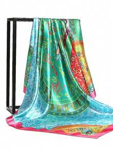 1pc Women's Elegant Minimalist Floral Print Silk Satin 90cm Square Scarf/Shawl, New Spring Fashion Headscarf, Suitable For Female Use. Can Be Used As A Belt, Bag Accessory, Ribbon, Headband Or Scarf, An Ideal Choice To Enhance The Overall Look - Multicolor - View 3