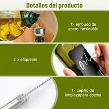 TOPONE Dispensador de Aceite de Oliva de Vidrio 500ml Botella para Aceite de Cocina con Embudo Etiqueta y Cepillo Recipiente y Vinagrera Ideal para Aceite de Oliva Vinagre y Aderezo Verde Oscuro - Verdeoscuro1pc - Ver 3