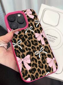 Leopard Bows Phone Case Girly Fashion Style For IPhone 17 16 15 14 13 12 11 Plus Pro Max. A  And Chic Gift For Her With A Touch Of Wild Elegance And Playful Feminine Charm. Accessorize Your Phone In Style. - Màu Hồng Tươi - Xem 2
