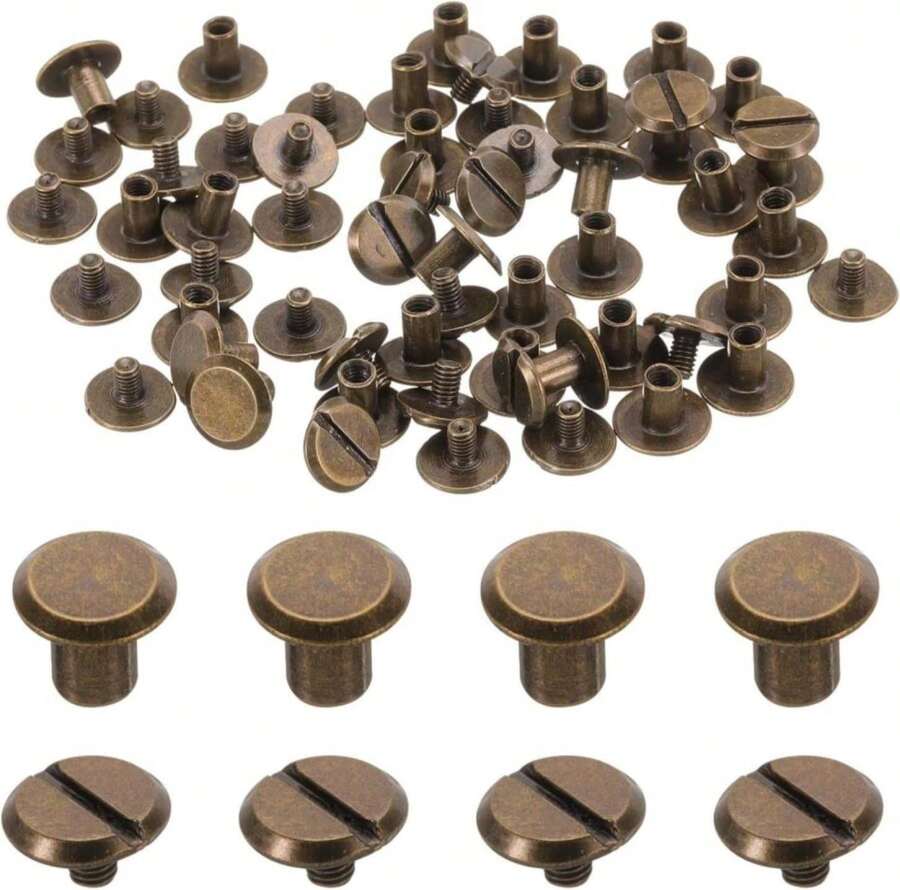 Uxcell 30set M4 X 6mm Chicago Screw Metal Slotted Head Binding Screws Post Nail Rivet Stud Screw Rivets For DIY Leather Belt Bag Craft Bookbinding, Black - ColorB - View 1
