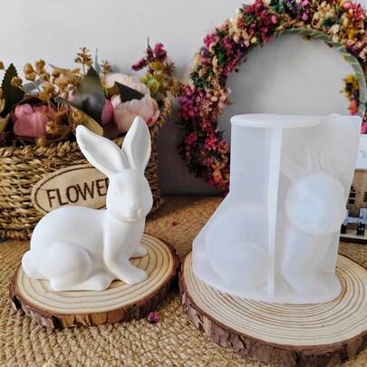1pc DIY Candle Mold, Rabbit Shaped Candle Plaster Decor, Resin Casting Mold, Easter Rabbit Holiday Decoration Silicone Mold