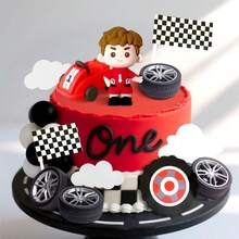 LaVenty Race Car Cake Decorations Car Cake Topper Checkered Flag Cake Topper Growing Up Two Fast Birthday Decor Fast One Fast Three Need Four Speed Birthday Decorations - Nhiều màu - Xem 10