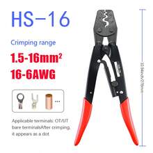 1.5-16mm² Ratchet Cable Crimping Pliers, Single-Handed Operation, Electrical Wiring Crimping Tool - Red - View 1