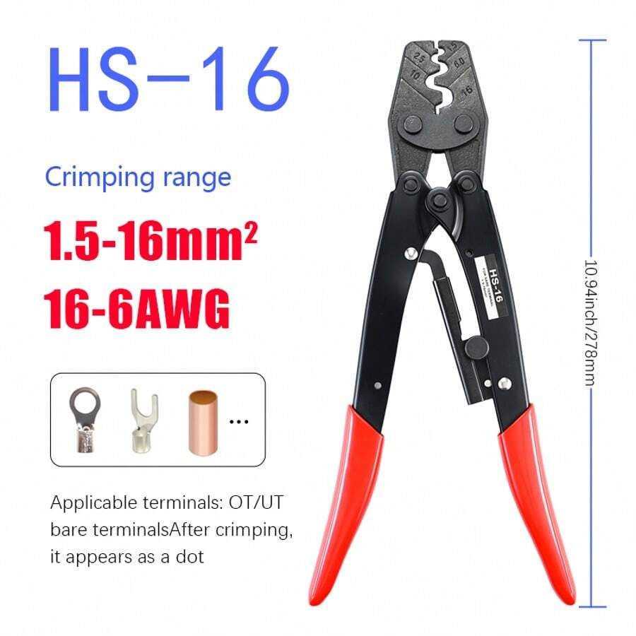1.5-16mm² Ratchet Cable Crimping Pliers, Single-Handed Operation, Electrical Wiring Crimping Tool - Red - View 1