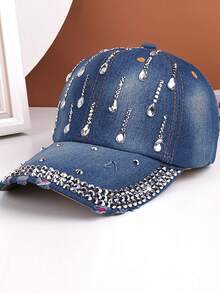 水钻装饰弯檐棒球帽，男女通用休闲户外防晒帽，涤纶材质，春夏款 - 帽子 - 查看 12