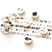 1 Rolo 5M Fita Adesiva de Máscara com Estampa de Gato, Fita Washi Fofa Multiuso, Adequada para DIY, Scrapbooking, Decoração de Volta às Aulas - Multicolorido - Visão 3