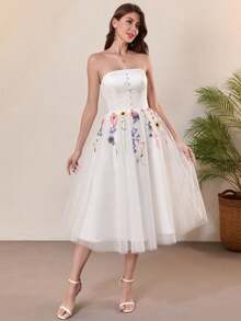 Ball-Gown/Princess Sweetheart Stain White Wedding Dress Bridal Gown Flower Graduation Dress Back To School Homecoming Dress