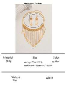 Set de 3 bucăți de colier și cercei cu ciucuri, placat cu aur, de epocă, cu design de flori goale, elegant pentru femei, potrivit pentru nunți și petreceri