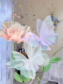 1/3只仿真花卉蝴蝶，12.01英寸大号丝绸优雅3D仿真蝴蝶，适用于婚礼装饰、花墙装饰、户外花园装饰、悬挂装饰、商店橱窗、情人节、生日、主题派对装饰 - 彩色 - 查看 9