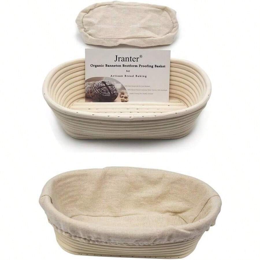 Juego ovalado de cesta de pan y forro de lino 10 pulgadas paquete de 2 unidades - Beis - Ver 1