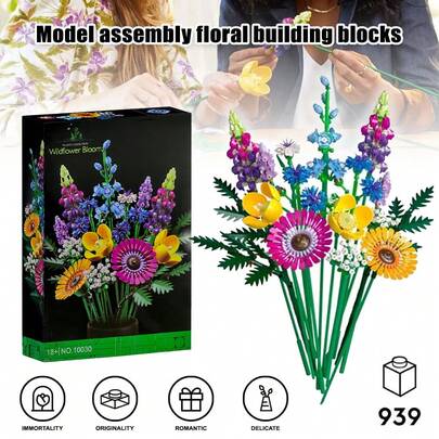 Flowers Bouquet Building Set (939PCS),DIY Floral Building Blocks-  Flower Bouquet Building Kit,Artificial Flower Bouquet Kit,Flower Model Building Block Set - DIY Assembly Bricks, Floral Ornament For Home & Adult Collection - Model Assembly Flower Set, Creative Home Decor For Adults