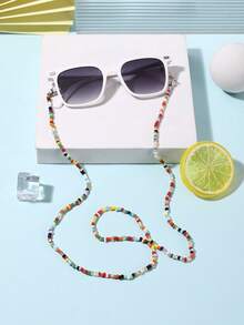 1副男女童（7-14岁）方形镜框时尚眼镜，配1条串珠眼镜链，方便假日活动和度假佩戴，附带眼镜盒。 - 彩色 - 查看 14