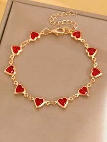 1条优雅红色心形手链 | 迷人人造休闲多功能配饰，情人节、母亲节礼物（不含礼盒） - 随机心形 - 彩色 - 查看 6