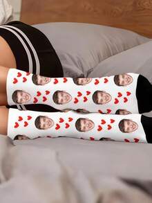 1 Pair Customized Text & Photo Printed Funny Couple Socks, Personalized Gifts For Valentine's Day, Birthday, Christmas And Other Occasions - Multicolor - View 3