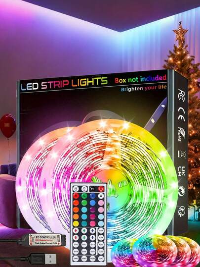 1-20m (3.2-65ft) RGB LED Strip Lights, Whole House Decorative Lighting Kit (Includes USB Control Cable And 44-Key Remote) - 65ft Cuttable LED Strip/String Lights, Minimalist Style, Warm/Bright Color Changing Lights, Flexible And Easy To Stick & Install, Suitable For TV Backlighting