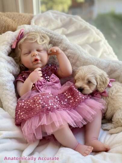 1 PC 19 Inch Sleeping Girl Reborn Baby Dolls With Rooted Hair, Full Body Soft Vinyl Doll, Washable Newborn Dolls For Baby's Love And Birthday Gifts, Anatomically Accurate