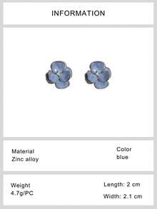 1pair Sweet And Sophisticated Blue Mori Style Flower Stud Earrings, Perfect For Vacation, Parties And Gatherings Valentines - Multicolor - View 13
