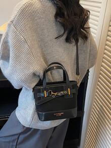 Túi xách nữ màu trơn thời trang, kiểu dáng mini xô đa năng với hai quai xách và dây đeo vai có thể điều chỉnh, phù hợp cho sinh viên, đi làm, mua sắm và sử dụng hàng ngày. - màu đen - Xem 7