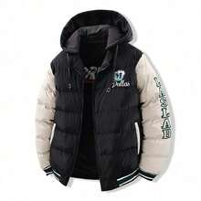 Mens bordado contraste color capucha abajo abrigo suelto ajuste desmontable capucha reversible engrosado chaqueta de invierno moda ropa callejera cálida resistente al viento ligero cómodo al aire libre desgaste casual impermeable abrigo de amortiguador aislado para el clima frío - Marrón - Ver 10