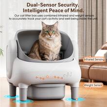 Self-Cleaning Cat Litter Box , Open-Top Automatic Cat Litter Box With Safety Protection, App Control, Odor-Free, Safety Sensors Protection, Odor Control Includes 2 Roll Liners,Large Waste Bin, Cream White,Gift For Cat Owners - Xem 4