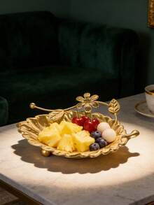 素食节金色水果盘创意素食月亮金属水果展示盘可重复使用金属装饰盘 - 金色 - 查看 2