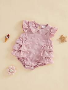 Pelele para niña pequeña con volantes, sin mangas, cuello de muñeca, mono de lunares suizos, mono de princesa, atuendo para primer cumpleaños y vacaciones, ropa de verano - Rosa - Ver 6