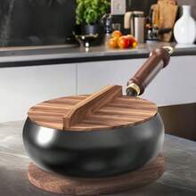 1pc Vintage-Style Thick Nonstick Wok, Deep Pot For Cooking, Stewing, Gift, Iron Pot