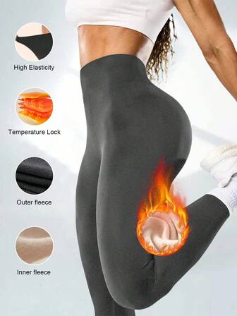 1 st damleggings med hög midja och foder, tjockt varmt foder för höst/vinter, hög midja, smala byxor med resår i midjan, lämpliga för utomhusträning och sportkläder