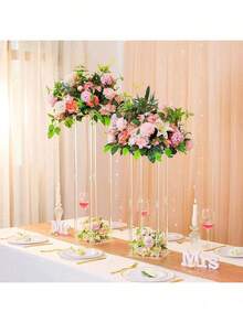 Acrylic Square Flower Stand, Transparent Column Vase Holder, Geometric Centerpiece For Wedding, Tabletop Flower Rack, Home Gathering, Wedding Party Decor, Wedding Stage Floral Display - Transparent - View 10