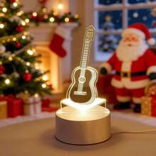 1个现代创意3D吉他效果LED夜灯，音乐爱好者收藏台灯，适用于音乐节、感恩节、圣诞节、生日、情人节、母亲节、节日礼物、家居装饰氛围、庆典氛围照明，USB供电，柔光睡眠夜灯 - 黃色 - 查看 5
